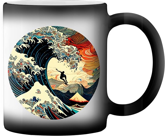 Surfer on The Great Wave off Kanagawa New Trend Fun Lustig Taza de café negro mágico Mug